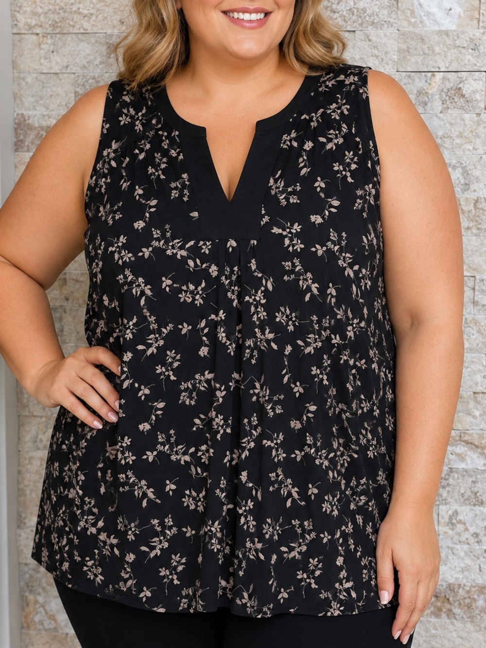 Plus size Penningtons Black Floral Short Sleeve Tee 3X very stretchy and soft
